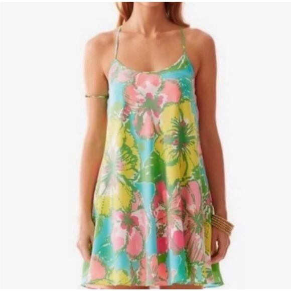 Lilly Pulitzer Maisy Blue Floral Silk Slip Dress Sz Small GS - Picture 2 of 7